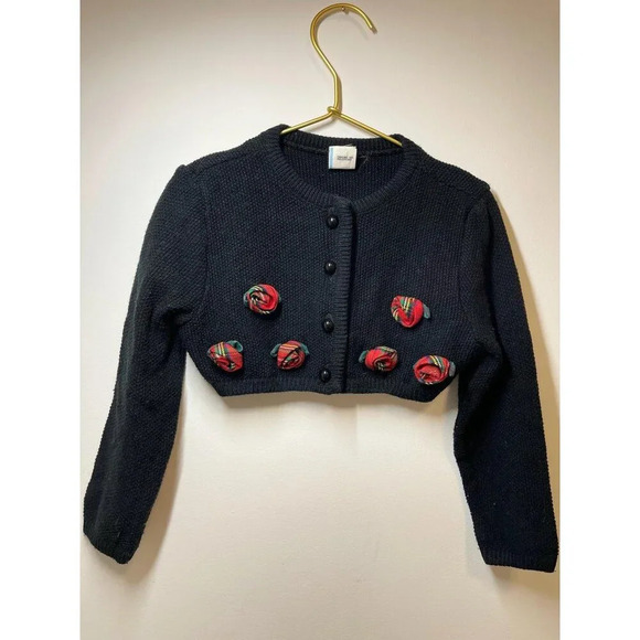 Vintage Girls sweater shrug cardigan rose appliqué size 5 - Picture 3 of 4